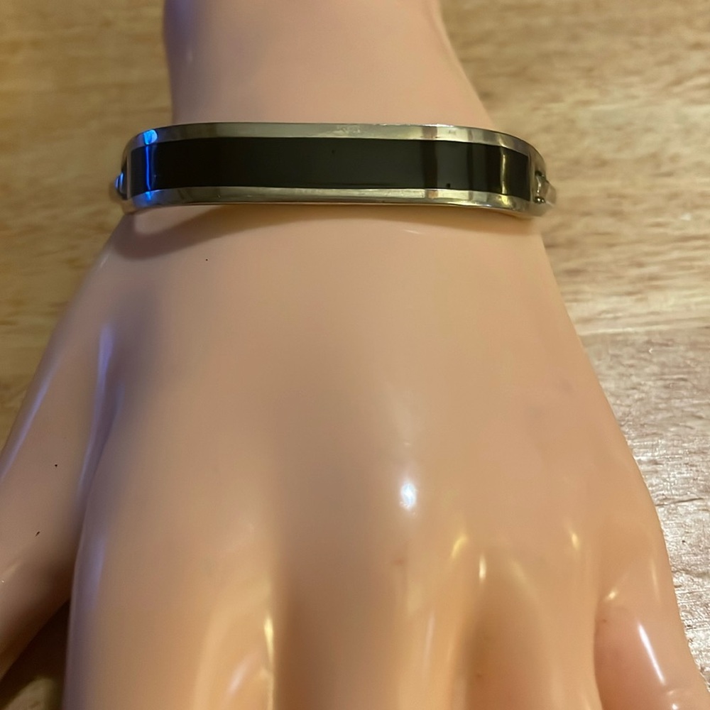 Vintage Alpaca Black Onyx Sterling Silver Hinged Bracelet